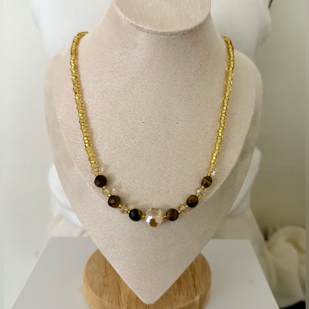 Gold-Filled Gemstone Swarovski Crystal Seed Bead Necklace